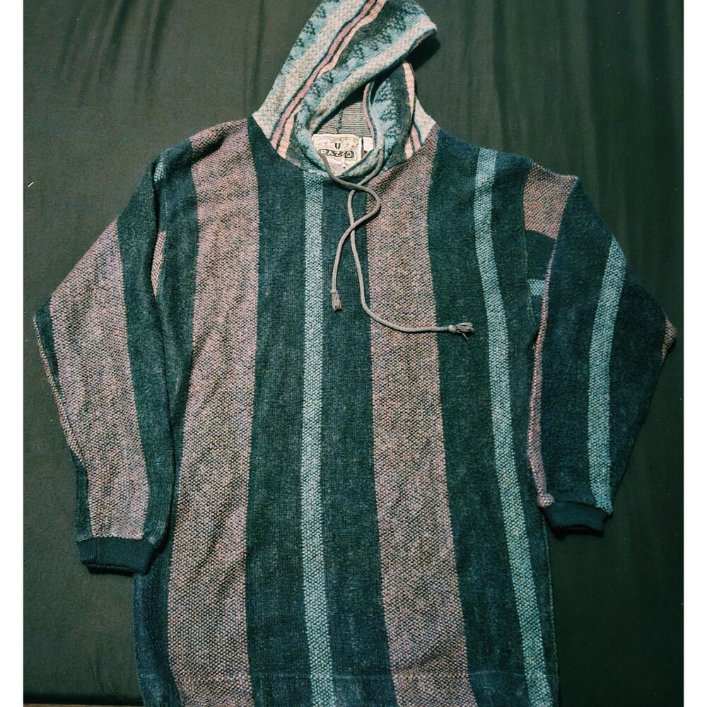 Vintage 90s PAZZO Baja Hoodie Medium Black Striped Surf Skate Grunge Rare Rad